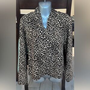 Leopard animal print long sleeve vneck top